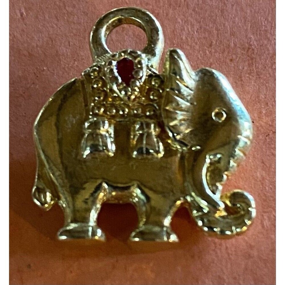 Women’s Pendant Gold Tone Elephant Lucky Charm Ruby 1/2” Luck